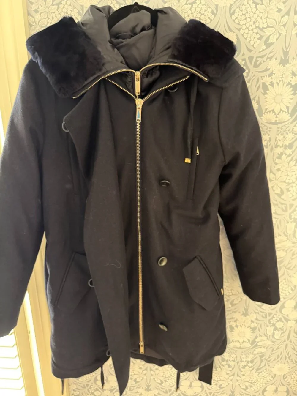 Navy 2:1 Wool Jacket with Removable Puffer Jacket Liner - Size Small